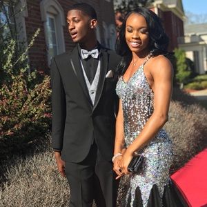 Still AVAILABLE. Black&Silver mermaid prom dress